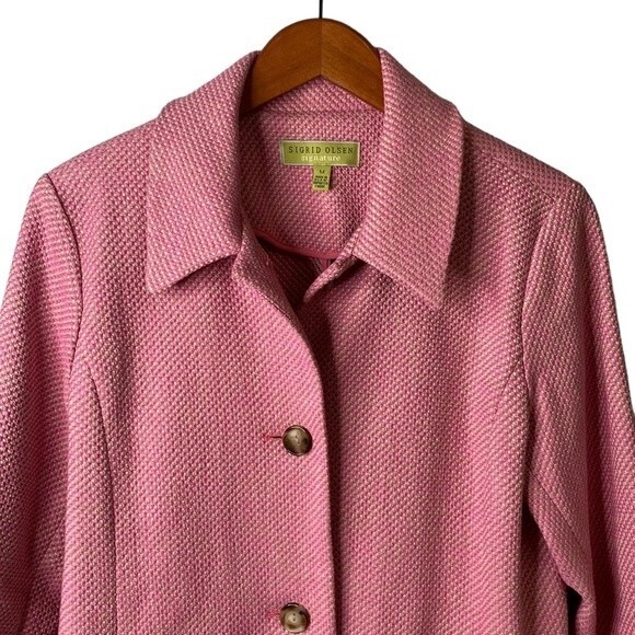 Sigrid Olsen Signature Button Front Tweed Spring Coat Jacket Long Sleeve Pockets - Picture 2 of 16